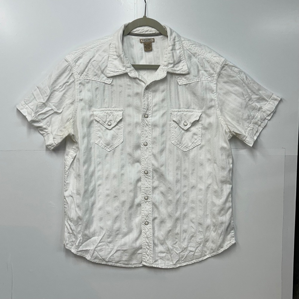 Arizona Jean Co XL White Cotton Short Sleeve Western Snap Button Shirt READ